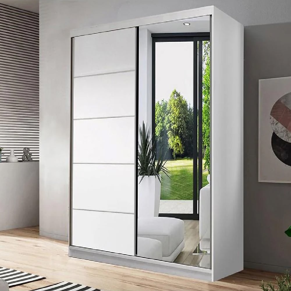 Read more about Nichols wooden wardrobe with 2 sliding doors in matt white