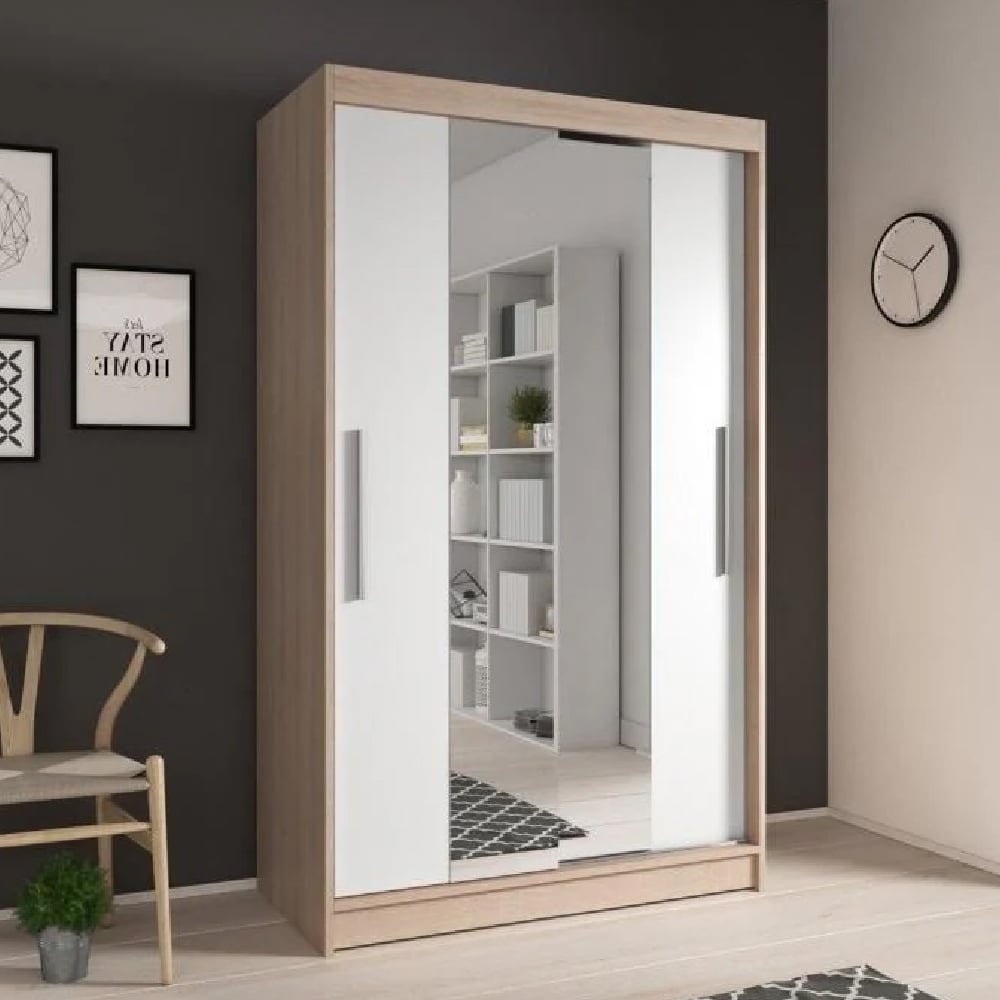 Read more about Nichols wooden wardrobe with 2 sliding doors in oak and white