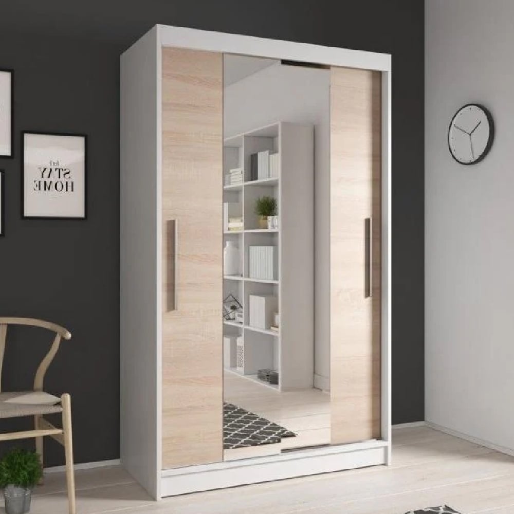 Read more about Nichols wooden wardrobe with 2 sliding doors in white and oak