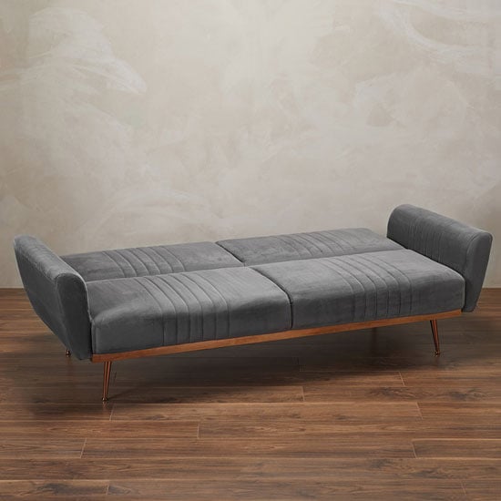 Nico Velvet Upholstered Sofa Bed In Grey With Copper Legs ...