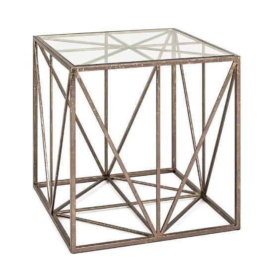 Product photograph of Nicole Glass End Table In Clear With Antique Bronze Frame from Furniture in Fashion