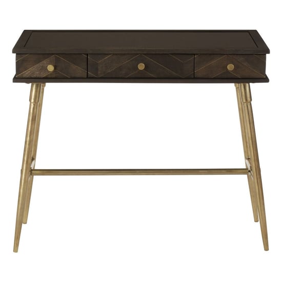 Read more about Nikawiy wooden console table in grey and antique brass