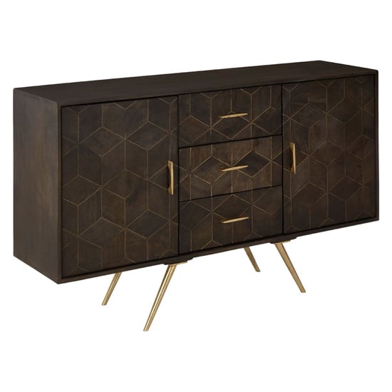 View Nikawiy wooden sideboard in grey and antique brass