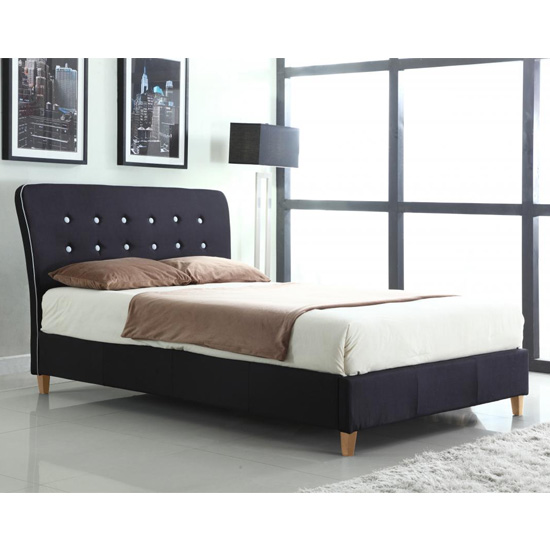Product photograph of Nadie Linen Fabric Double Bed In Black With White Piping from Furniture in Fashion