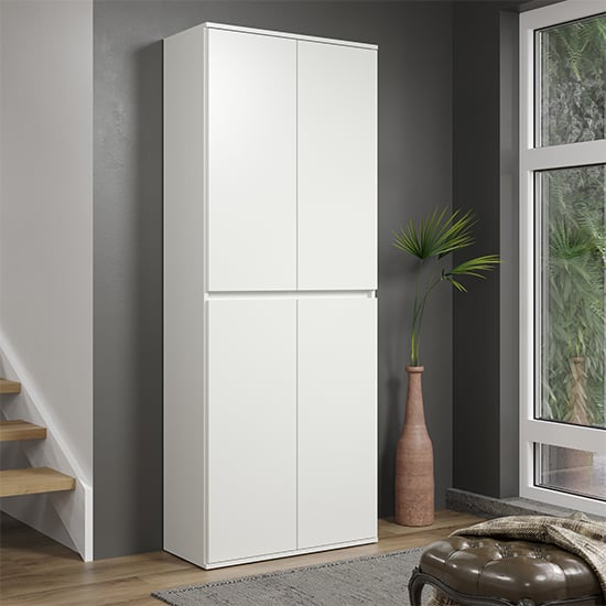 Product photograph of Nitra Wooden Hallway Storage Cabinet With 4 Doors In White from Furniture in Fashion