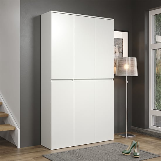 Product photograph of Nitra Wooden Hallway Storage Cabinet With 6 Doors In White from Furniture in Fashion