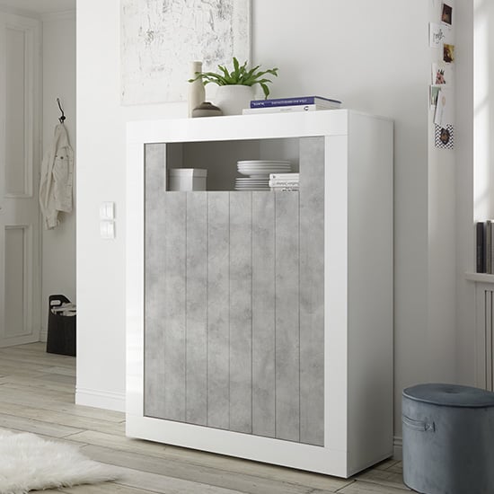 Read more about Nitro 2 door storage unit in white gloss and cement effect