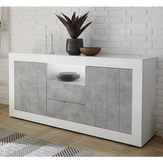Product photograph of Nitro Led 2 Door 2 Drawer White Gloss Sideboard In Cement from Furniture in Fashion