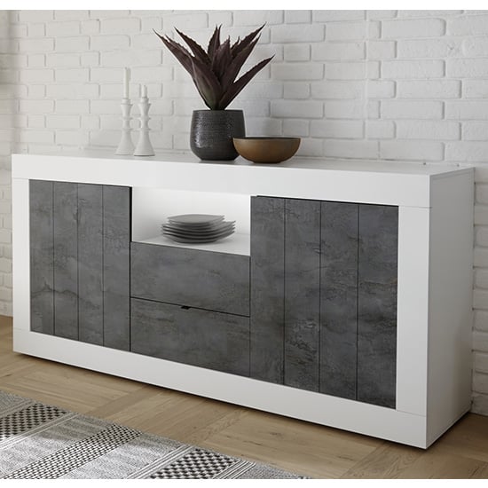 Product photograph of Nitro Led 2 Door 2 Drawer White Gloss Sideboard In Oxide from Furniture in Fashion