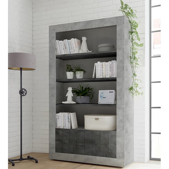 Product photograph of Nitro 2 Doors 3 Shelves Bookcase In Cement Effect And Oxide from Furniture in Fashion
