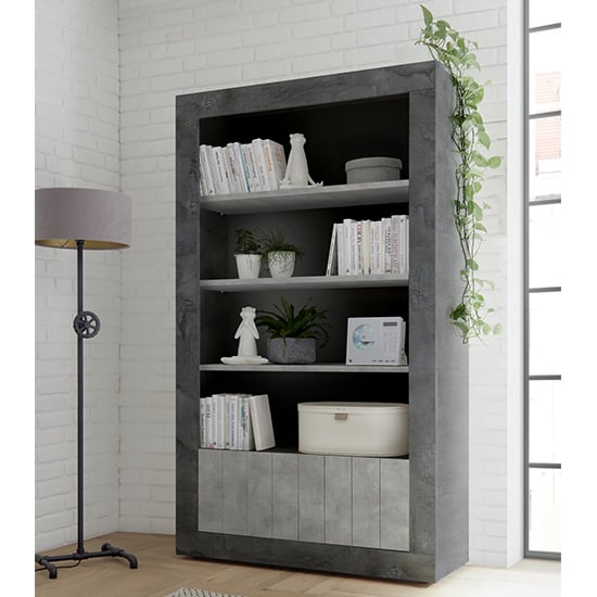 Product photograph of Nitro 2 Doors 3 Shelves Bookcase In Oxide And Cement Effect from Furniture in Fashion