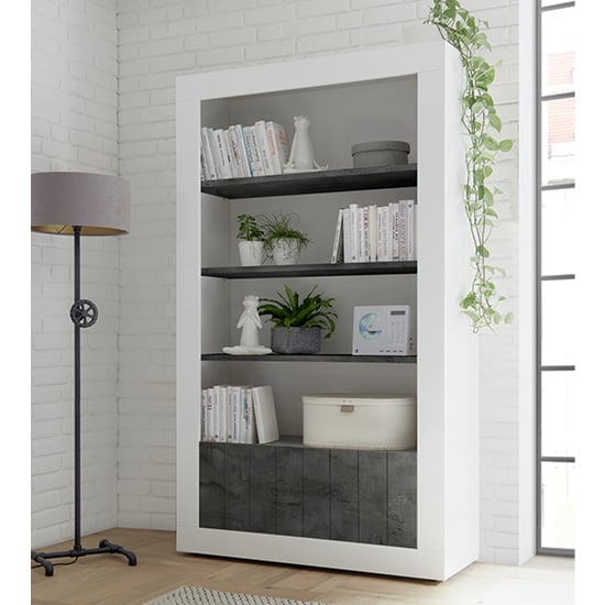 Product photograph of Nitro 2 Doors 3 Shelves Bookcase In White Gloss And Oxide from Furniture in Fashion