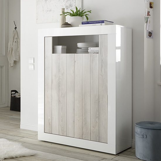 Read more about Nitro 2 doors wooden storage unit in white gloss and white pine