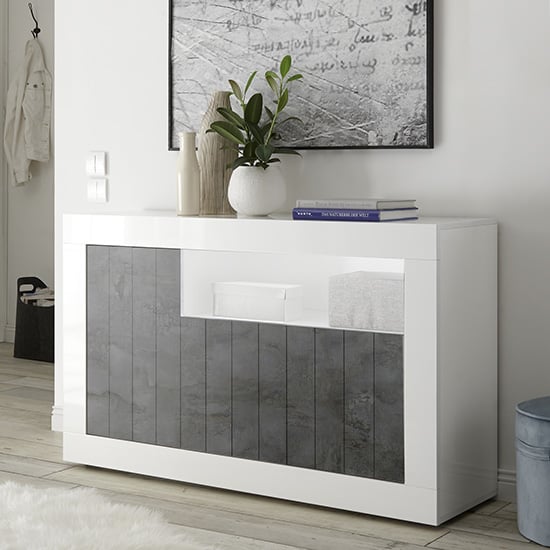 Product photograph of Nitro Led 3 Doors Wooden Sideboard In White Gloss And Oxide from Furniture in Fashion