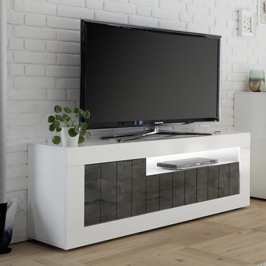 Product photograph of Nitro Led 3 Doors Wooden Tv Stand In White Gloss And Oxide from Furniture in Fashion