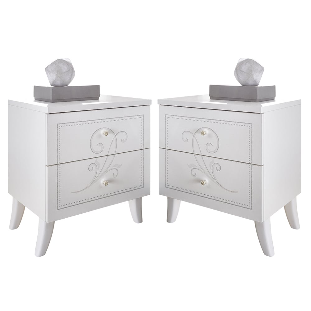 Read more about Nivea serigraphy white wooden bedside cabinets in pair