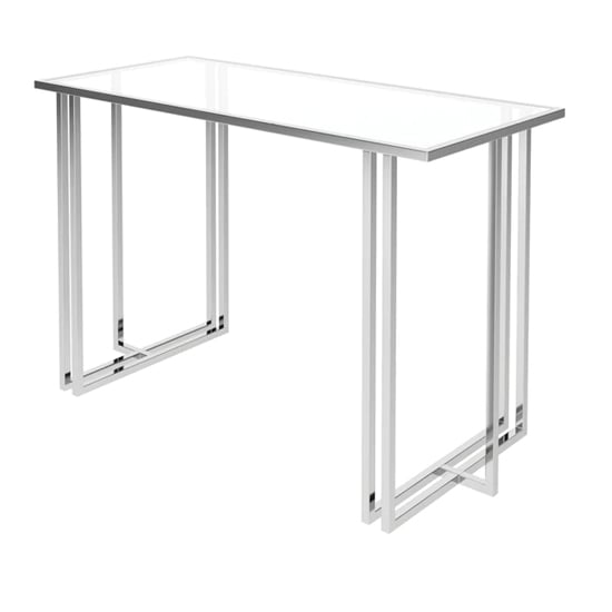 Photo of Nizip glass console table with polished stainless steel frame