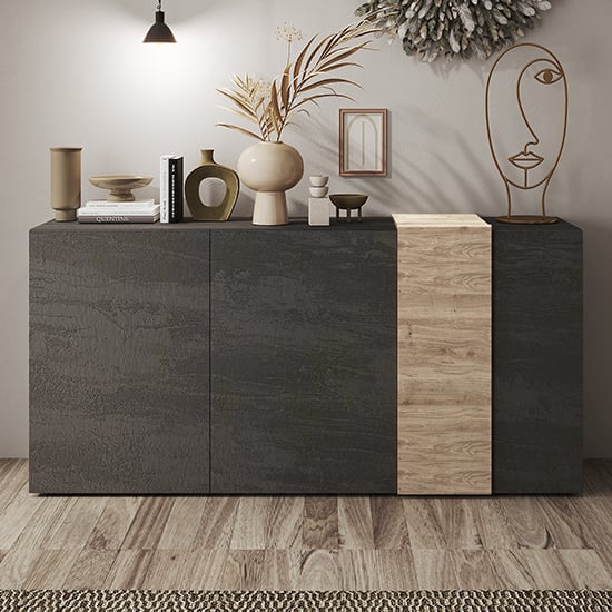 Product photograph of Noa Wooden Sideboard With 3 Doors In Titan And Oak from Furniture in Fashion