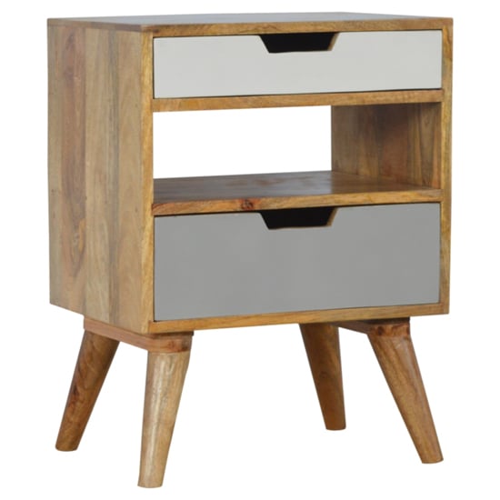 Photo of Nobly wooden cut out bedside cabinet in grey and white
