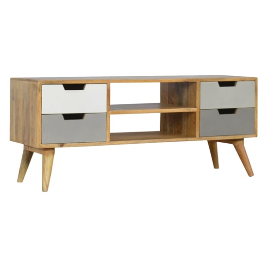 Product photograph of Nobly Wooden Tv Stand In Grey And White With 4 Drawers 2 Shelves from Furniture in Fashion