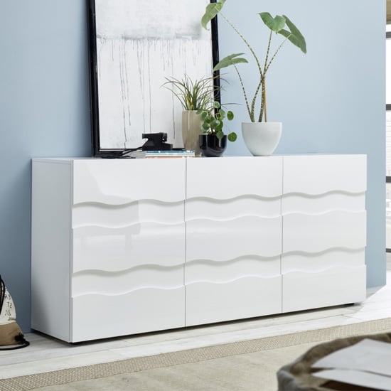 Product photograph of Nod Wooden Sideboard In White High Gloss With 3 Doors from Furniture in Fashion