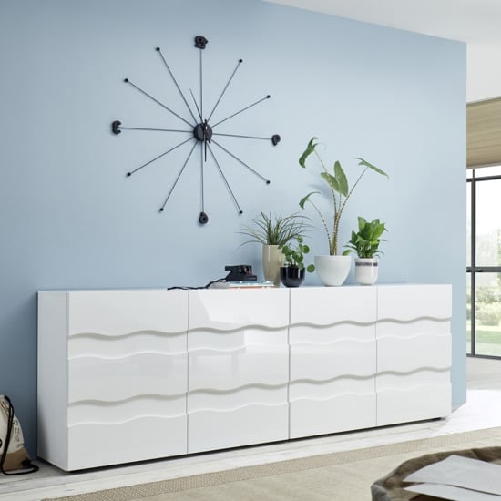 Product photograph of Nod Wooden Sideboard In White High Gloss With 4 Doors from Furniture in Fashion