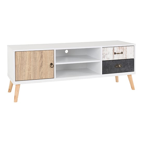 Product photograph of Noein Wooden Tv Stand In White And Distressed Effect from Furniture in Fashion