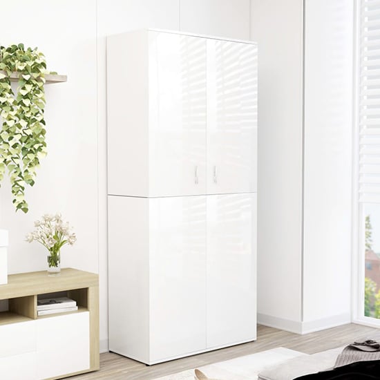 Product photograph of Norco High Gloss Shoe Storage Cabinet With 2 Doors In White from Furniture in Fashion