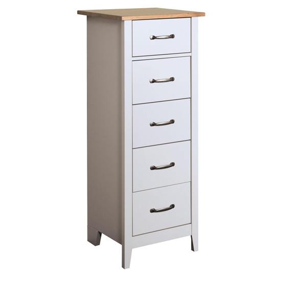 Norfolk Narrow Chest Of Drawers In Pine And Grey With 5 Drawers | Sale