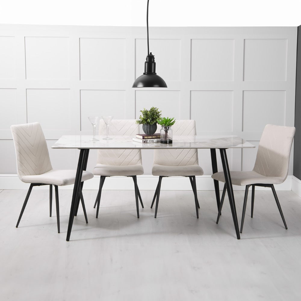 Product photograph of Norfolk White Stone Dining Table With 4 Casey Taupe Chairs from Furniture in Fashion