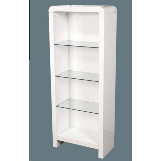 Read more about Norset contemporary boockase in white gloss with 3 glass shelf