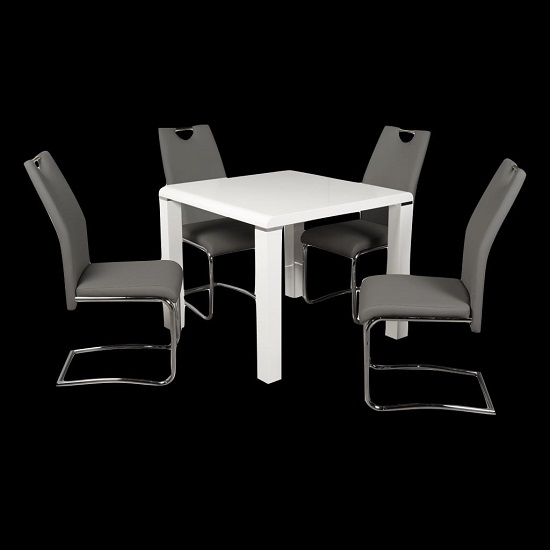 Norset Dining Set In White With Four Clare Grey Dining Chairs | FiF