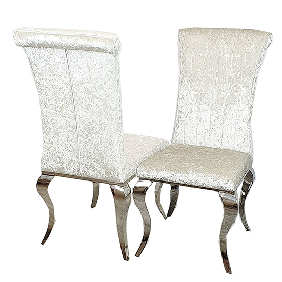 Product photograph of North Line Stitch Cream Crushed Velvet Dining Chairs In Pair from Furniture in Fashion