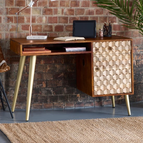 Read more about Nosid wooden laptop desk in dark walnut with 1 door 1 drawer