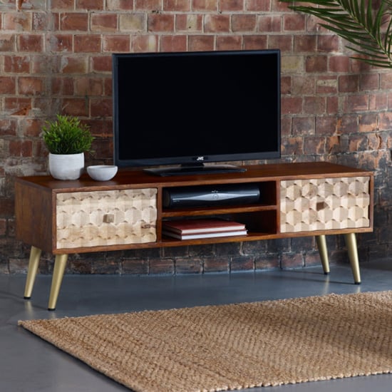 Read more about Nosid wooden tv stand in dark walnut with 2 drawers 1 shelf