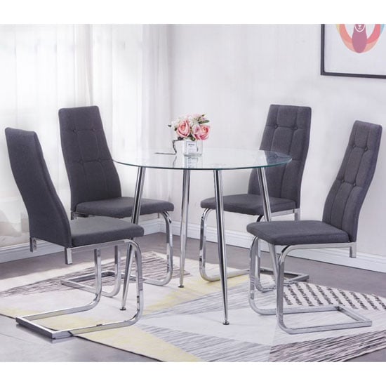 Photo of Nova round clear glass top dining table with 4 chairs