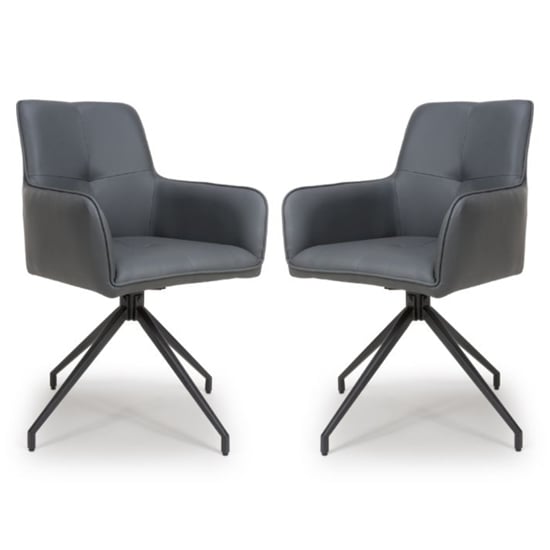 Product photograph of Novato Swivel Grey Faux Leather Dining Chairs In Pair from Furniture in Fashion