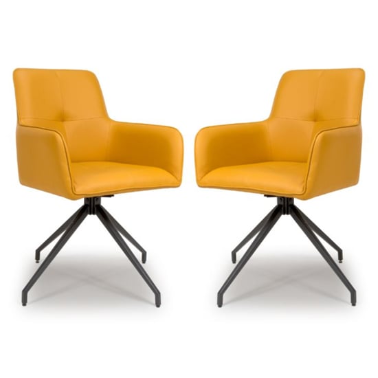 Product photograph of Novato Swivel Ochre Faux Leather Dining Chairs In Pair from Furniture in Fashion