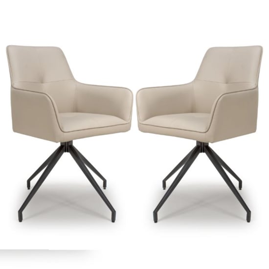 Product photograph of Novato Swivel Taupe Faux Leather Dining Chairs In Pair from Furniture in Fashion