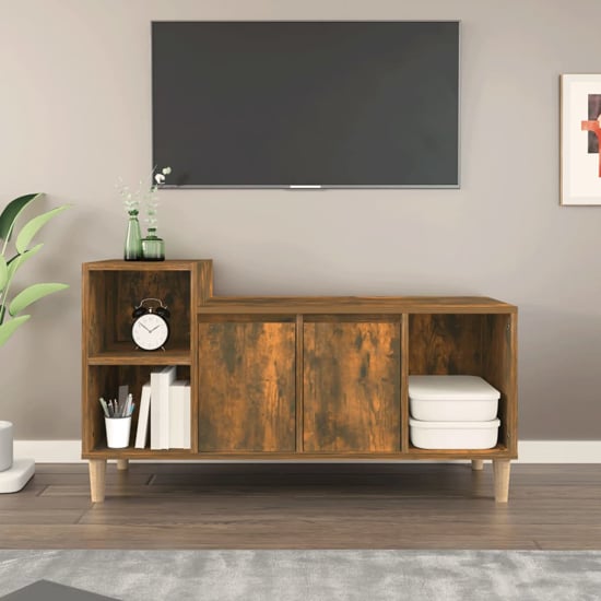 Product photograph of Novato Wooden Tv Stand With 2 Doors In Smoked Oak from Furniture in Fashion