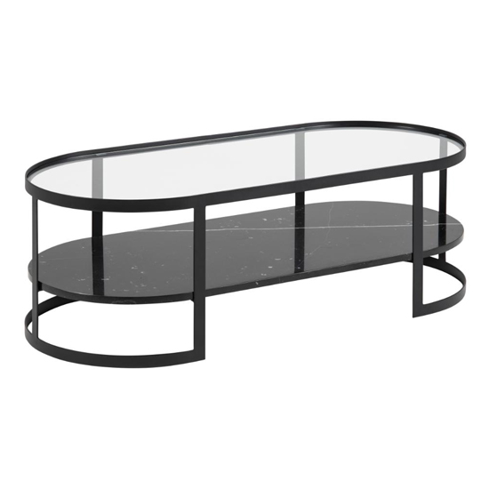 Product photograph of Noblesville Clear Glass Coffee Table With Black Marble Base from Furniture in Fashion