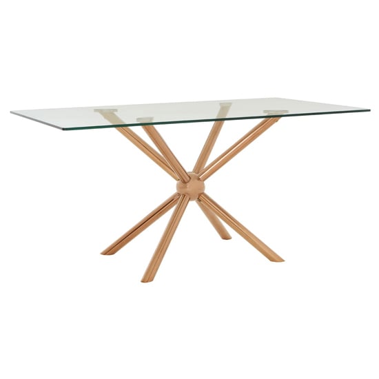 Read more about Kurhah rectangular clear glass dining table with rose gold frame