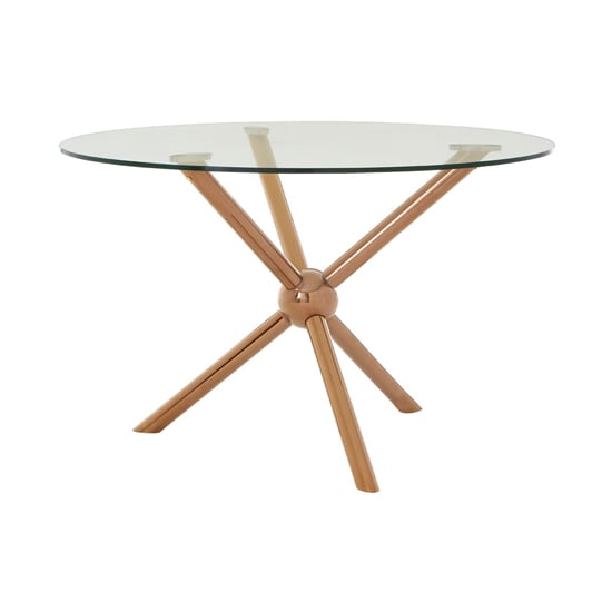 Read more about Kurhah round clear glass dining table with rose gold frame