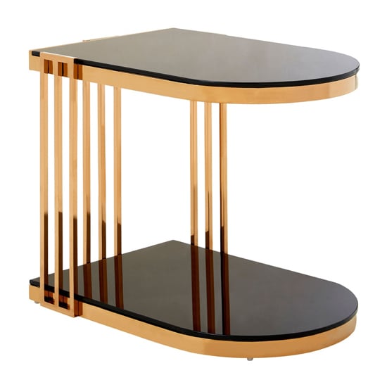 Product photograph of Kurhah U-shaped Black Glass Side Table With Rose Gold Frame from Furniture in Fashion