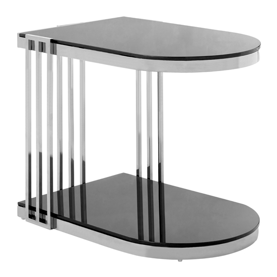 Product photograph of Kurhah U-shaped Black Glass Side Table With Silver Frame from Furniture in Fashion