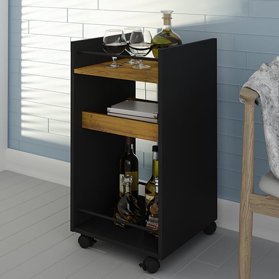 Read more about Nuneaton wooden drink trolley in black and pine effect
