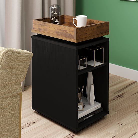 Read more about Nuneaton wooden storage side table in black and pine effect