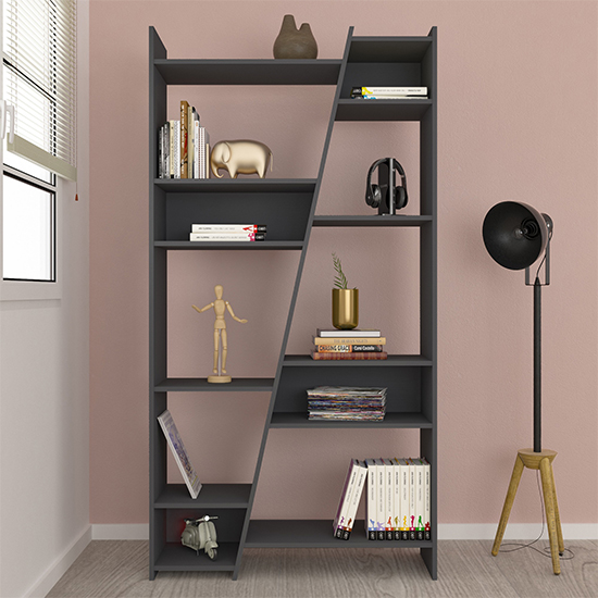 Product photograph of Nuneaton Tall Wooden Bookcase In Grey from Furniture in Fashion