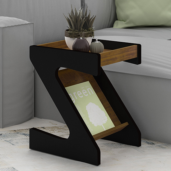 Product photograph of Nuneaton Wooden Z Shape Side Table In Black And Pine Effect from Furniture in Fashion
