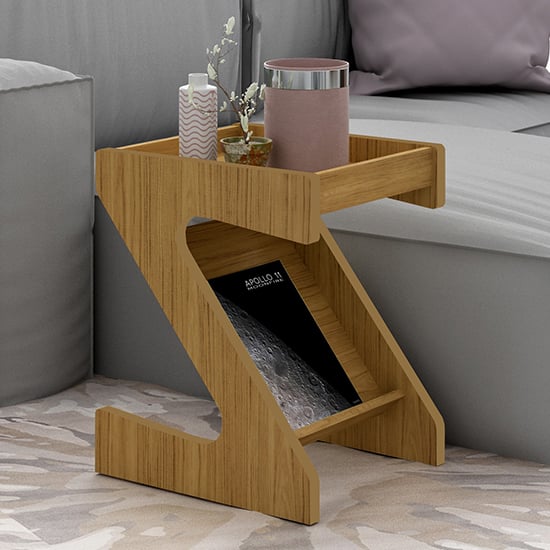Product photograph of Nuneaton Wooden Z Shape Side Table In Oak Effect from Furniture in Fashion